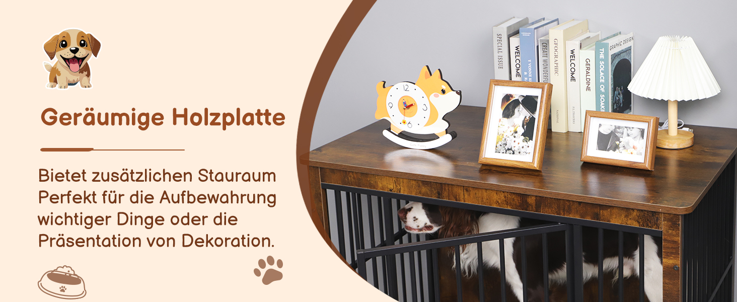 Дерев'яний вольєр для собак з двома дверцятами, міцний вольєр-будка для великих, середніх та малих собак, знімний піддон, 97.5 x 97.5x59x77.5 см