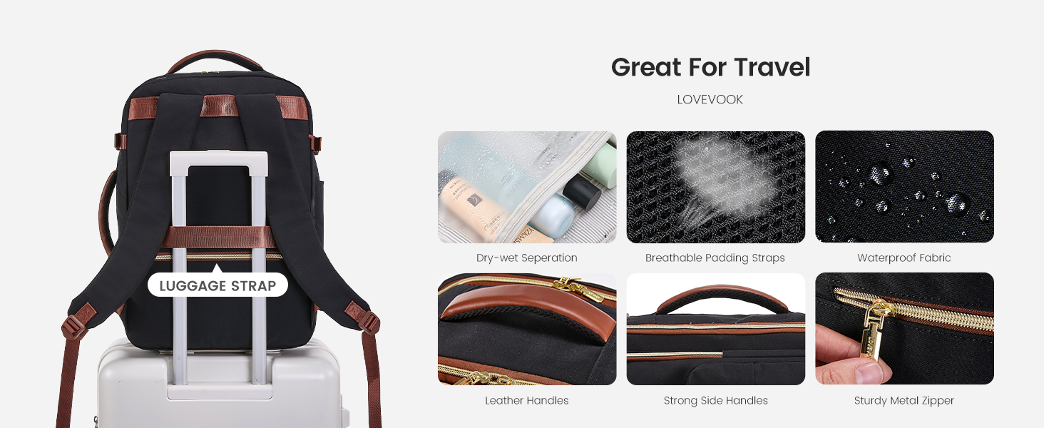 LOVEVOOK Рюкзак ручної об'єм 40L для подорожей, чорний. Підходить для ноутбука 17,3