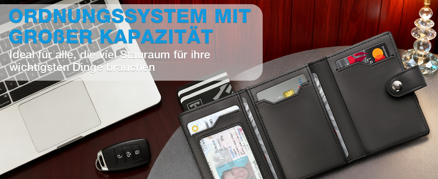 Чоловічий гаманець TENBST з відділом для монет, Slim Wallet, картхолдер на 8-10 карт, RFID захист, преміум якість, чорний