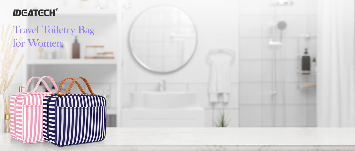 Сумка для косметики IDEATECH, дорожня, водонепроникна, для чоловіків та жінок, рожево-смугаста, з петлею для підвішування