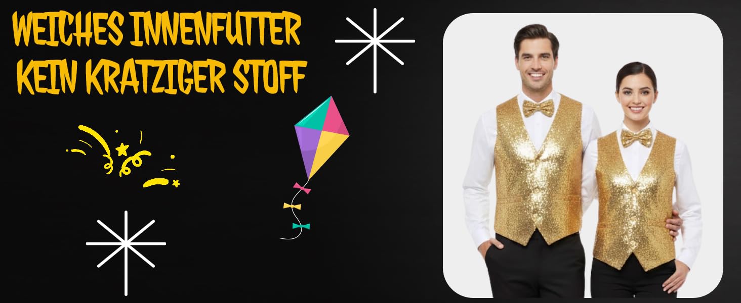 Блестяча жилетка з паєтками Dress Up America з краваткою - золота, V-подібний виріз для чоловіків