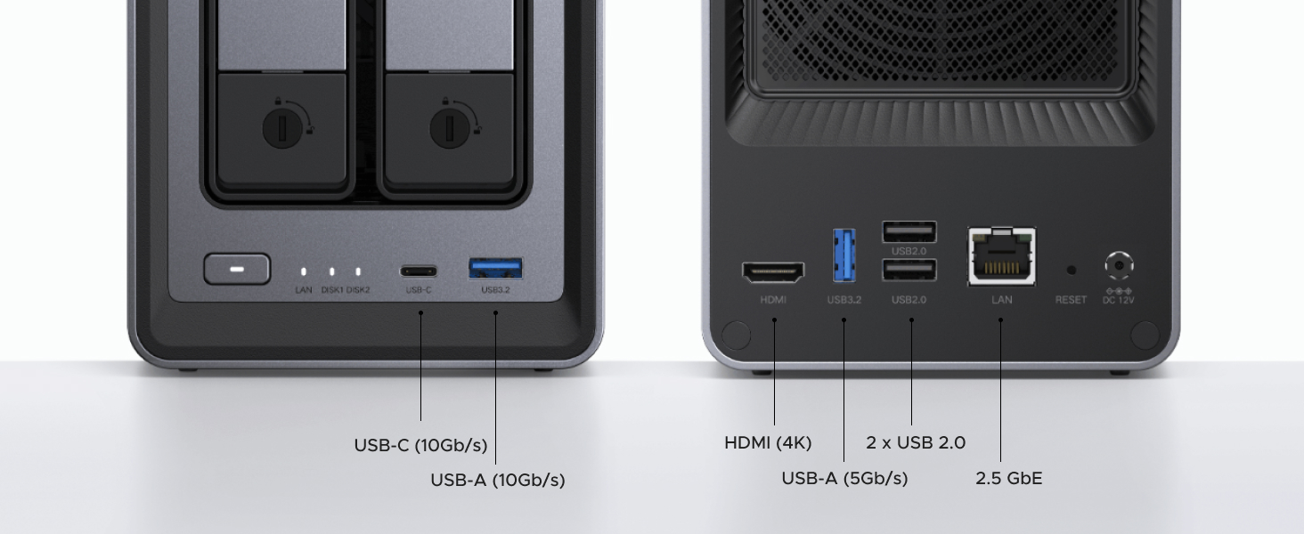 NAS UGREEN NASync DXP2800: 2-Bay, Intel N100, 8GB DDR5 RAM, 2.5GbE, M.2 NVMe, HDMI 4K, для дому та офісу (без дисків)