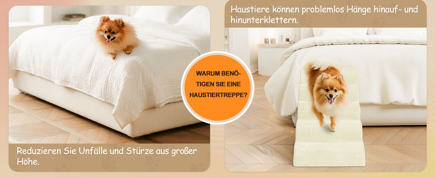 Сходи для собак Niubya, 62 см, 5 сходинок, для котів та собак, для літніх та поранених тварин, знімний чохол, щільна піна (Сірий)