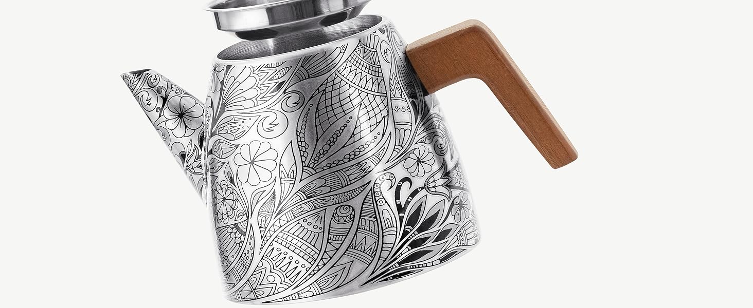 Термочайник YC Yang Chai з подвійними стінками та ситом із нержавіючої сталі 304, 1.1 л, з ручками з дуба для листового чаю