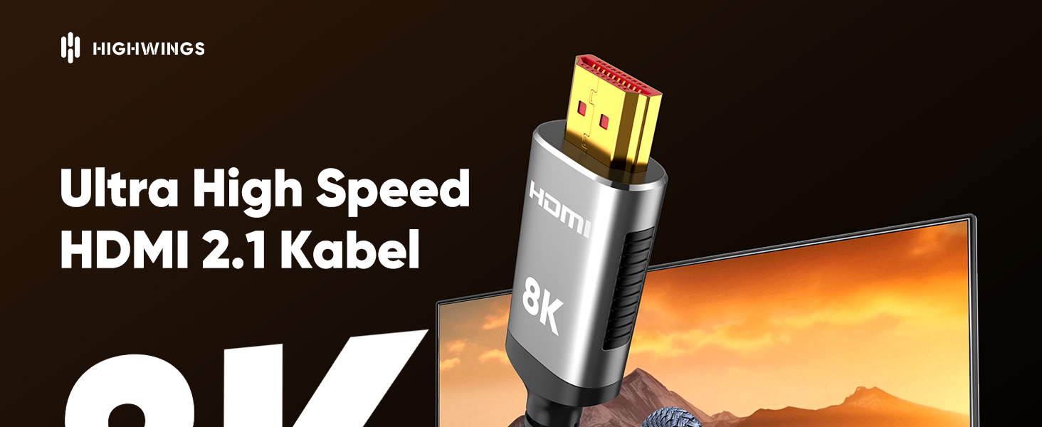 HDMI кабель Highwings 8K 3 метри, HDMI 2.1, 48Gbps, Ultra Highspeed, 8K@60Hz, 4K@120Hz, HDR10, eARC, DTS:X, 3D, HDCP 2.2/2.3, сумісний з PS5/PS4/PS3, HDTV, Blu-ray Player