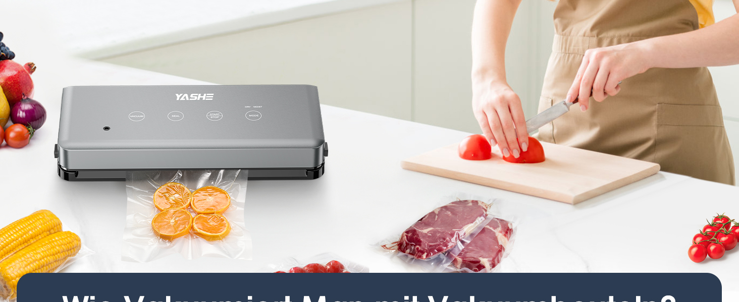Вакуумний пакувальник YASHE з сухим та вологим режимом, 5-в-1, зварювальна штанга 30 см, для су-від та консервації м'яса, риби, фруктів та овочів