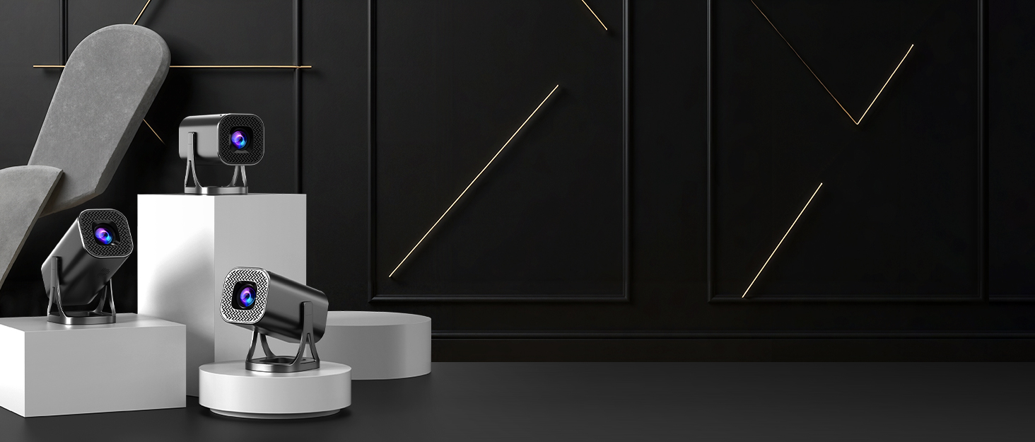 Міні проєктор Beamer 4K 1080p з Android 12.0, WiFi 6, Bluetooth 5.4, 22000 люмен, автокорекція трапецеїдальних спотворень, поворот 270°, підключення PC/HDMI/USB/TF, сірий