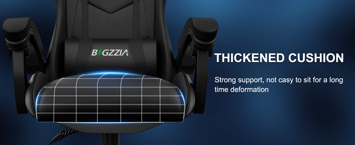 Геймерське крісло Bigzzia Ergonomisch з підтримкою попереку та голови, Bluetooth, чорне - для підлітків та дорослих