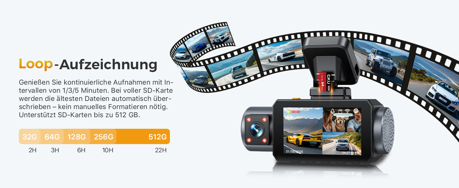 Відеореєстратор GKU 3-камерний, 4K+1080P+1080P, GPS, WiFi, IPS-дисплей 3