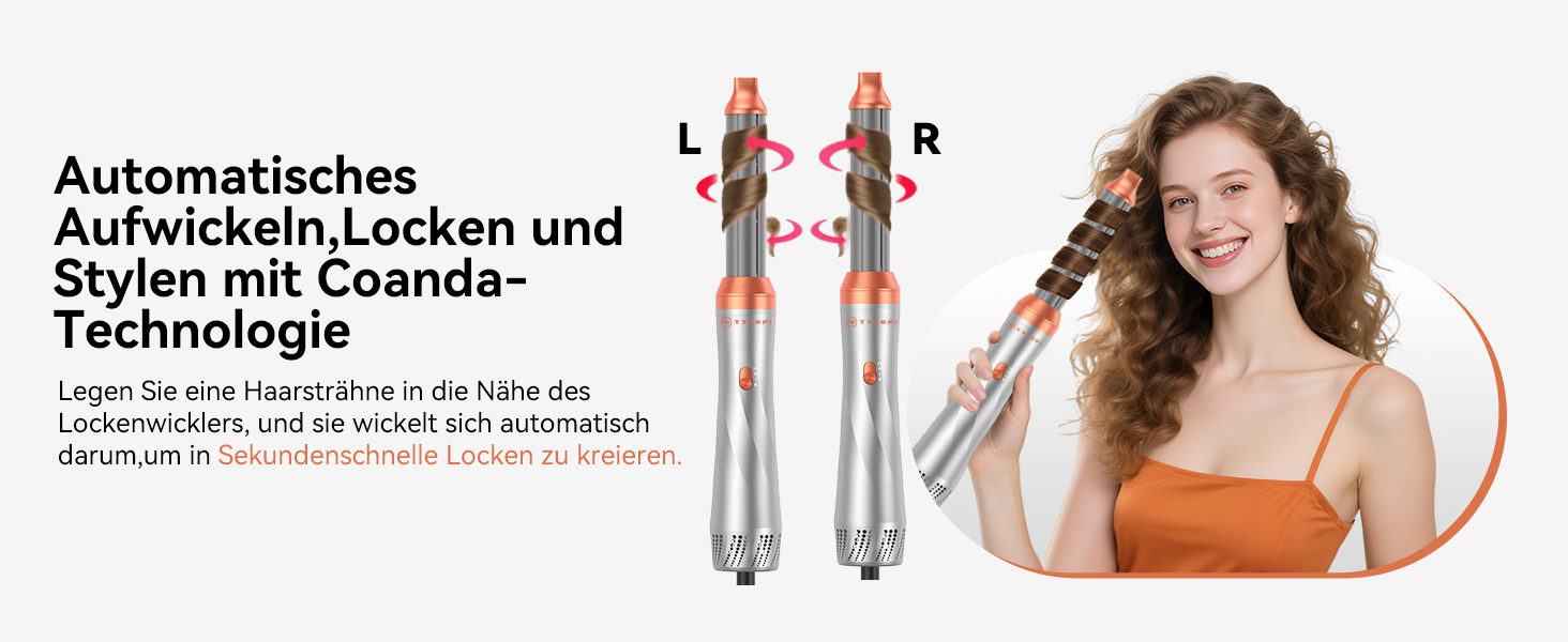 Фен-щітка Air Styler 5-в-1: стайлер, локони, об'єм, сушка, випрямлення. Потужність 800W, для жінок, помаранчевий колір