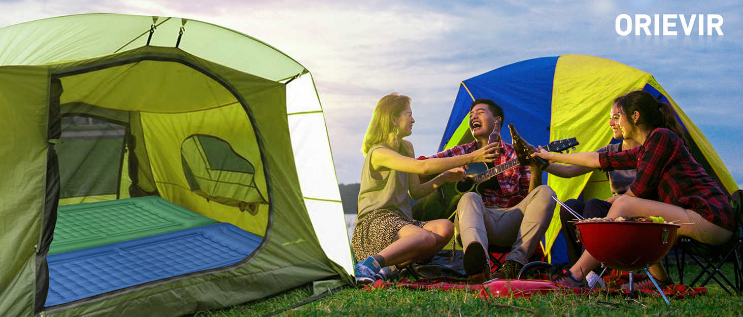 Isomatte ORIEVIR для кемпінгу та подорожей: товста 12 см, з подушкою та насосом, ультралегка, зелена