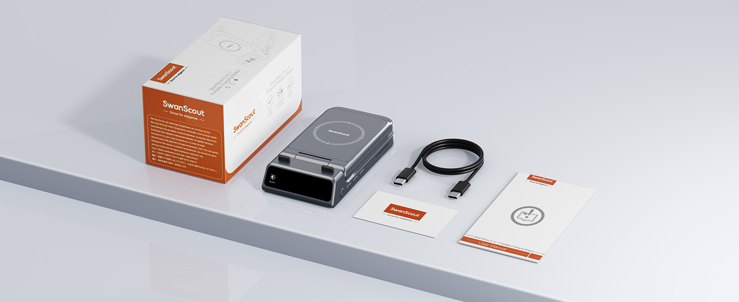 Бездротова зарядка 3-в-1 SwanScout 703A для iPhone 17/16/15/14/13/12, Apple Watch 11/10/9/8/7/Ultra та AirPods Pro 3 (Tech Grey)