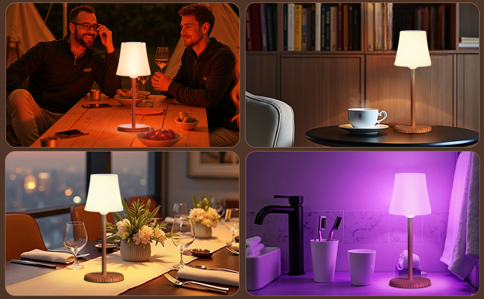 Настільна лампа бездротова LED 2 шт, акумуляторна, з регулюванням кольору та яскравості, сенсорне управління, водонепроникна IP54 для спальні, вітальні, балкону