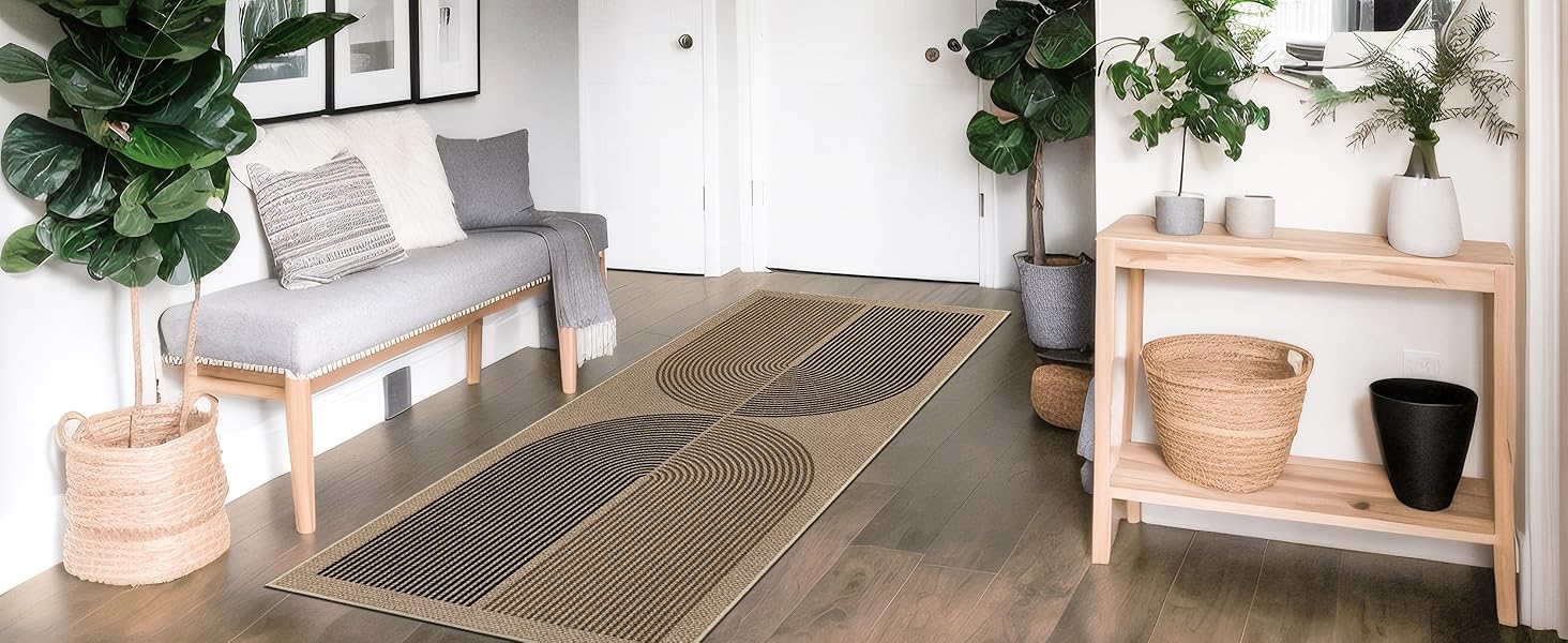 Килимок для підлоги 80x200 см з джуту - чорно-коричневий, неслизький, для кухні, коридору, спальні, балкону