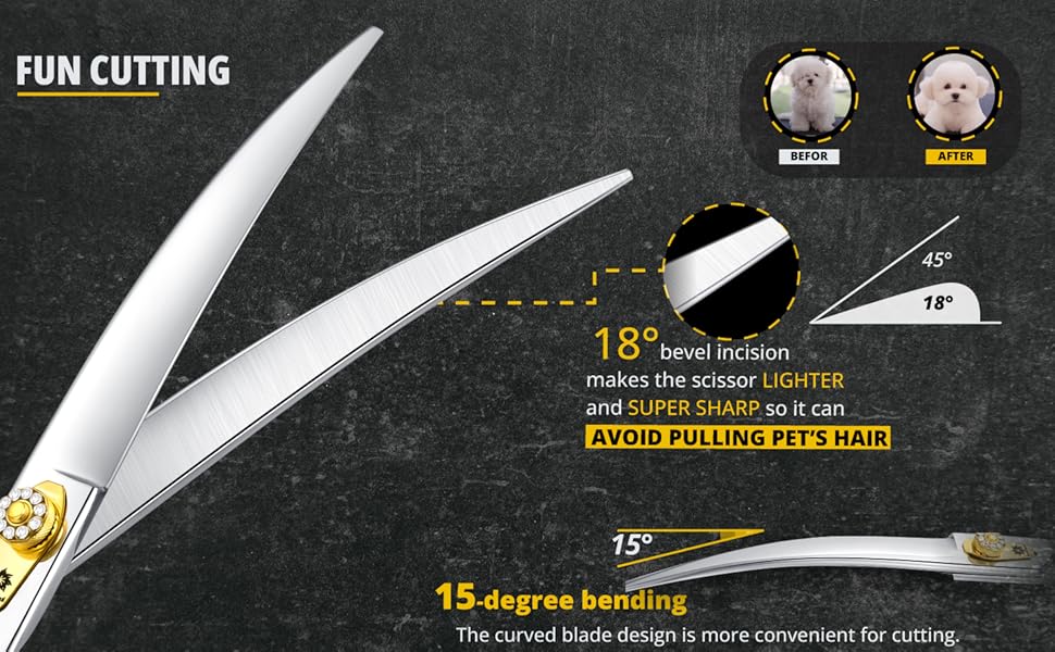Професійна вигнута ножиця для грумінгу собак Dream Reach 8 дюймів, 440C нержавіюча сталь, ергономічна ручка, для собак та котів