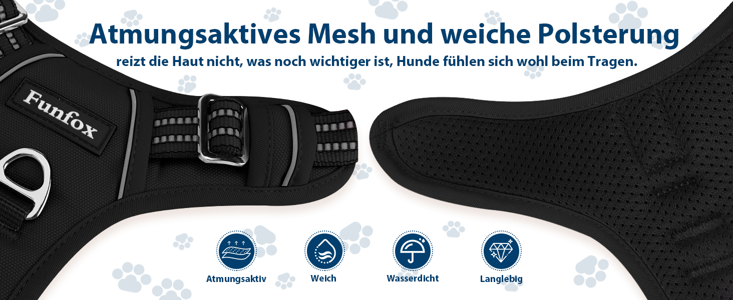 Шлейка для собак середніх розмірів Funfox, анти-тяга, з ручкою та світловідбиваючими смугами, не тягне, чорна, розмір L
