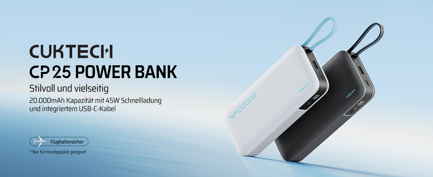 Power Bank CUKTECH 20000mAh з USB-C кабелем, 45W, Digital Display, для iPhone, MacBook, Galaxy, темно-сірий