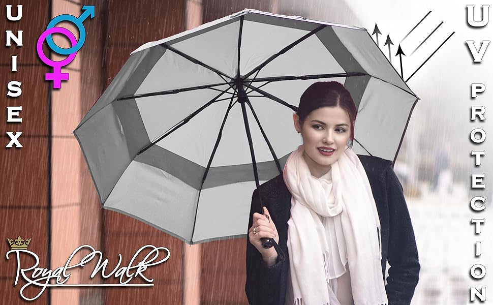 Чоловічий та жіночий парасолька Royal Walk: міцний, автоматичний, з дерев'яною ручкою, стійкий до вітру, з подвійним покриттям, сірий