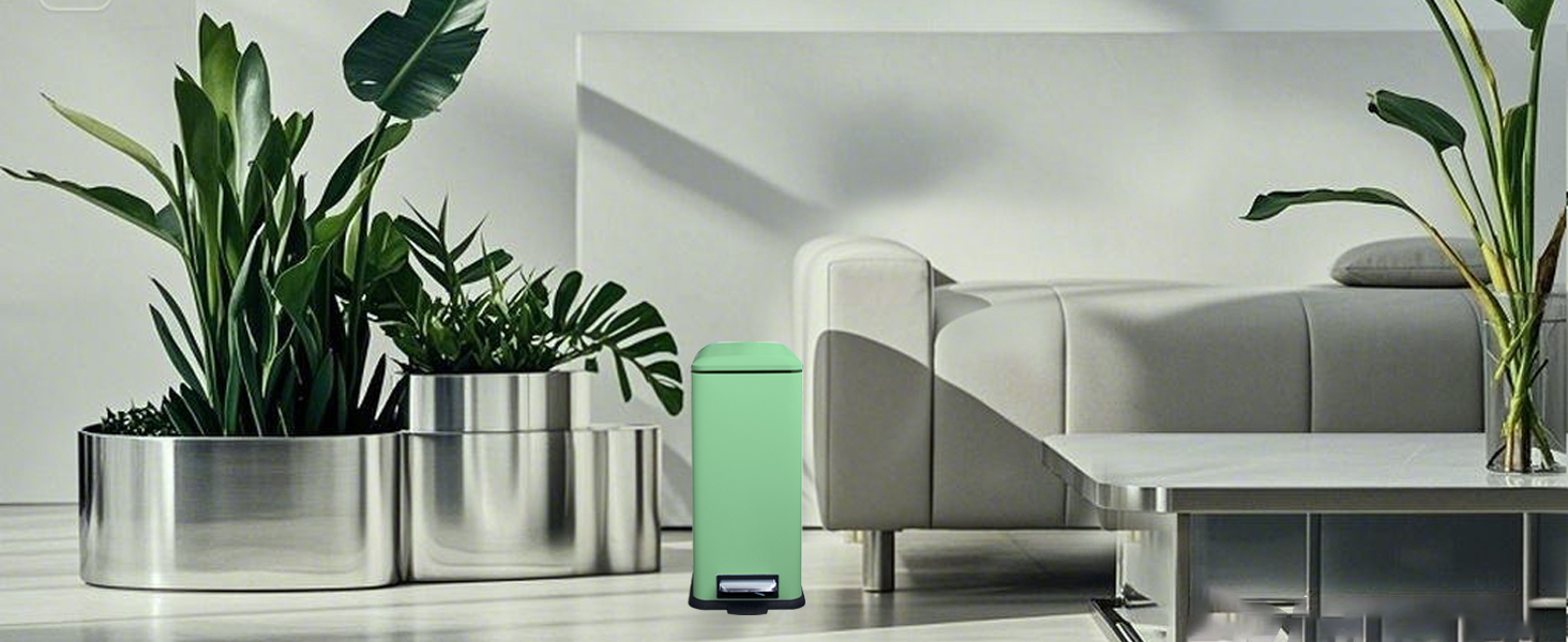 Відро для сміття кухонне 30л, нержавіюча сталь, з кришкою, внутрішній відерцем, прямокутне, зелене