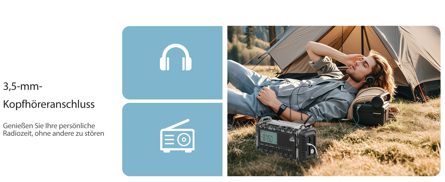 Радіоприймач AM/FM/SW для будівельних майданчиків, радіо з ручним приводом та світовим приймачем, радіо для надзвичайних ситуацій з роз'ємом Type C, Powerbank/SOS-сигнал/ліхтарик/лампа для читання/IPX4, портативне радіо для активного відпочинку, піших прогулянок, кемпінгу та будівництва (FM радіо, сірий камуфляж)