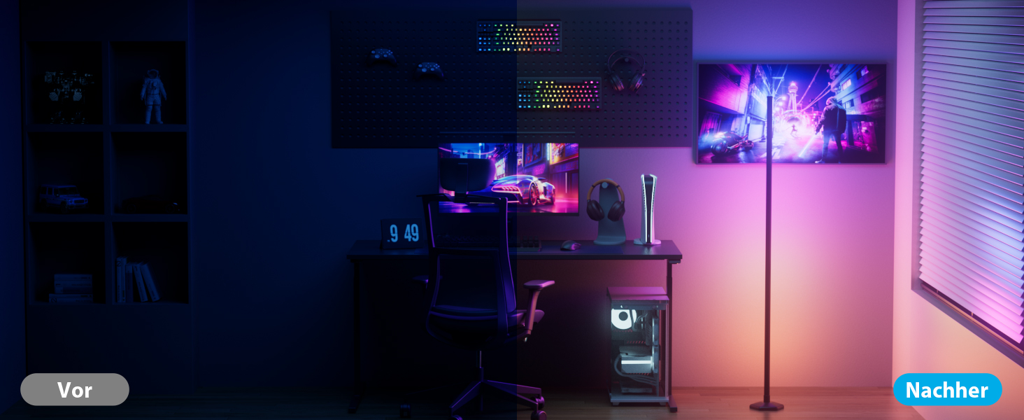 LED-підлогова лампа WISIMMALL з RGBIC підсвічуванням, 170 см, диммування, керування пультом/додаток, 16 млн кольорів, 300 режимів, музичний синхронізатор для вітальні, спальні, ігрової кімнати