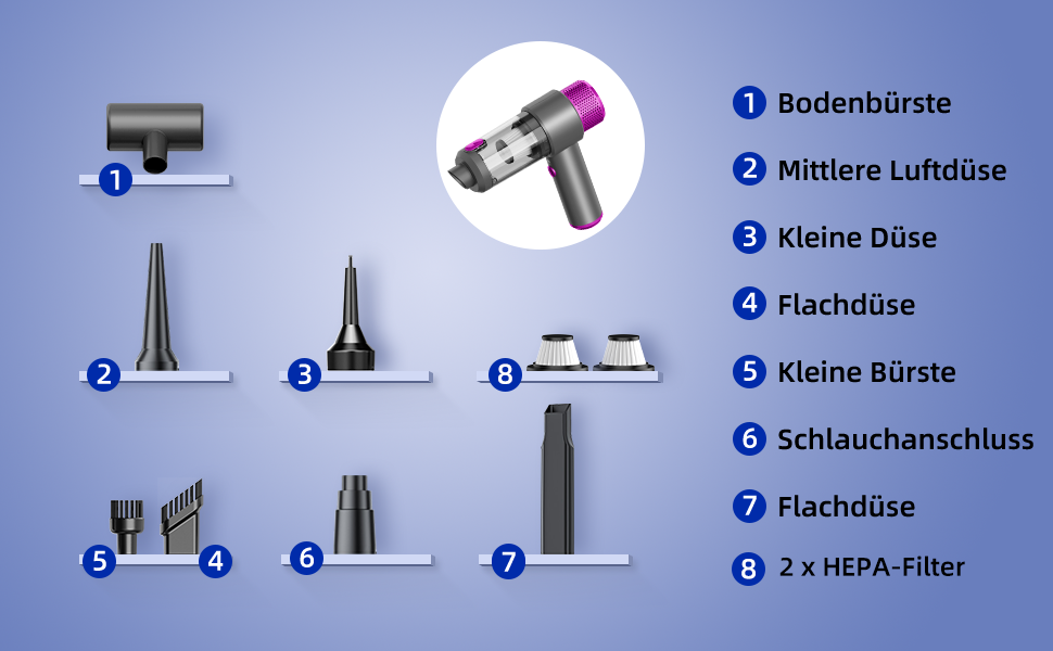 Ручний бездротовий пилосос QQLIKE з акумулятором 15000Pa, HEPA-фільтр, для авто, кухні, видалення шерсті тварин, фіолетовий
