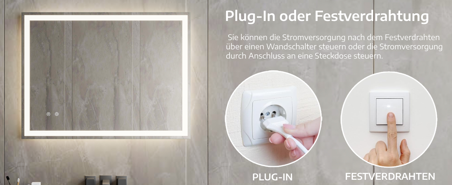 Дзеркало для ванної кімнати Clevich з підсвічуванням 70x50 см, LED, 3 кольори світла, диммування, загартоване скло, захист від вибуху, сенсорне управління, пам'ять, антизапар, 70L x 50B см