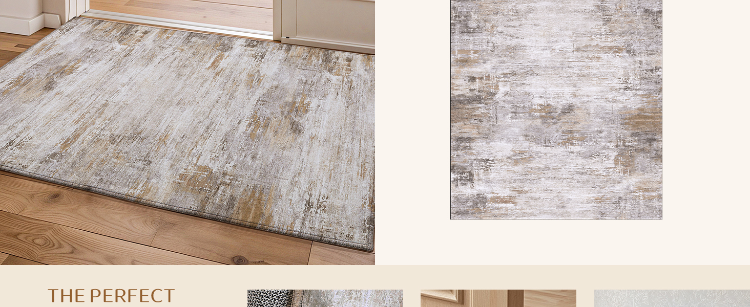 Килимок для дому COLOR&GEOMETRY 60x90 см з TPE-покриттям, сірий (бежевий та сірий-02), низький профіль, легко миється