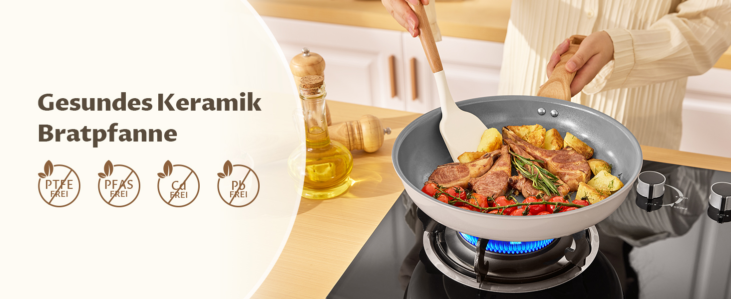 Набір сковорідок для індукції, 20/24/28 см, керамічне покриття з бакелітовою ручкою, антипригарне покриття, молекулярно з'єднане дно для індукції, підходить для всіх типів плит, без PTFE, PFAS та PFOA, 3 шт.