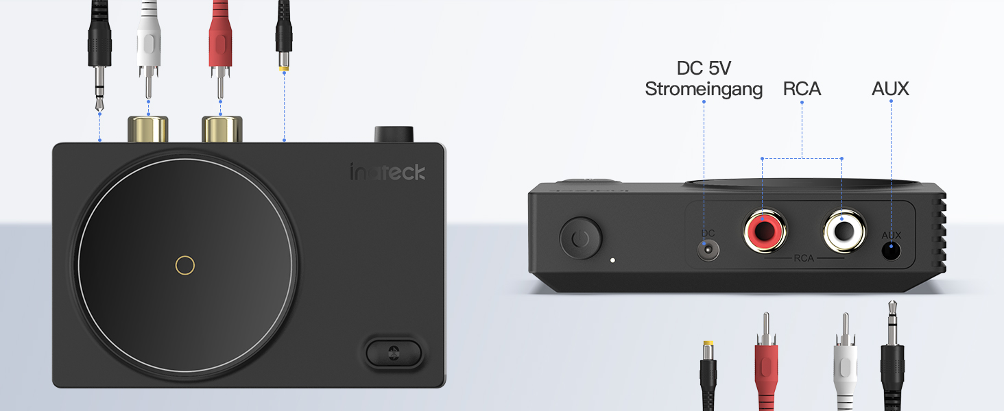 Inateck Bluetooth 5.1 Аудіо Адаптер-Приймач з RCA/3.5mm Кабелем, для Підключення до Аудіосистеми, Лаватера або Навушників, BR2001 (Тільки Приймач)
