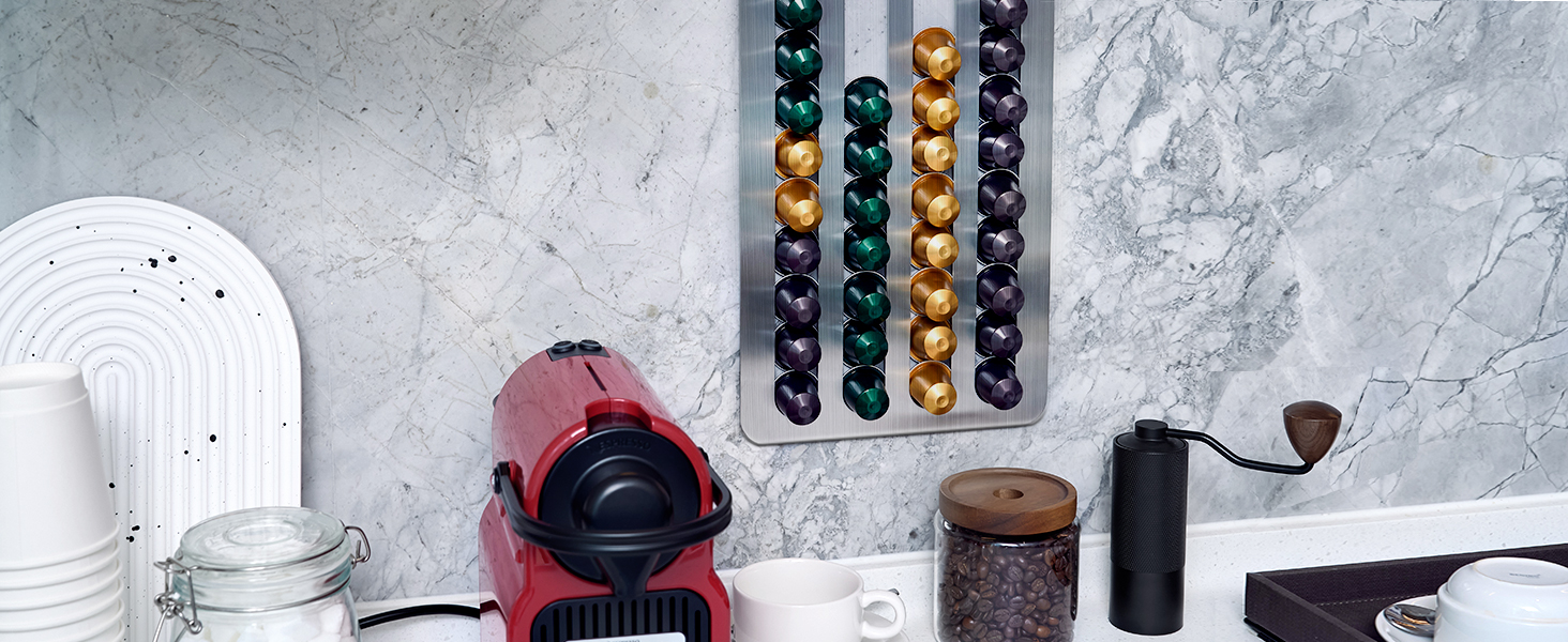 Тримач-органайзер для капсул Nespresso Original з нержавіючої сталі на 40 шт, поворотний самоклейний диспенсер для кухні (40.6 x 21.8 см)