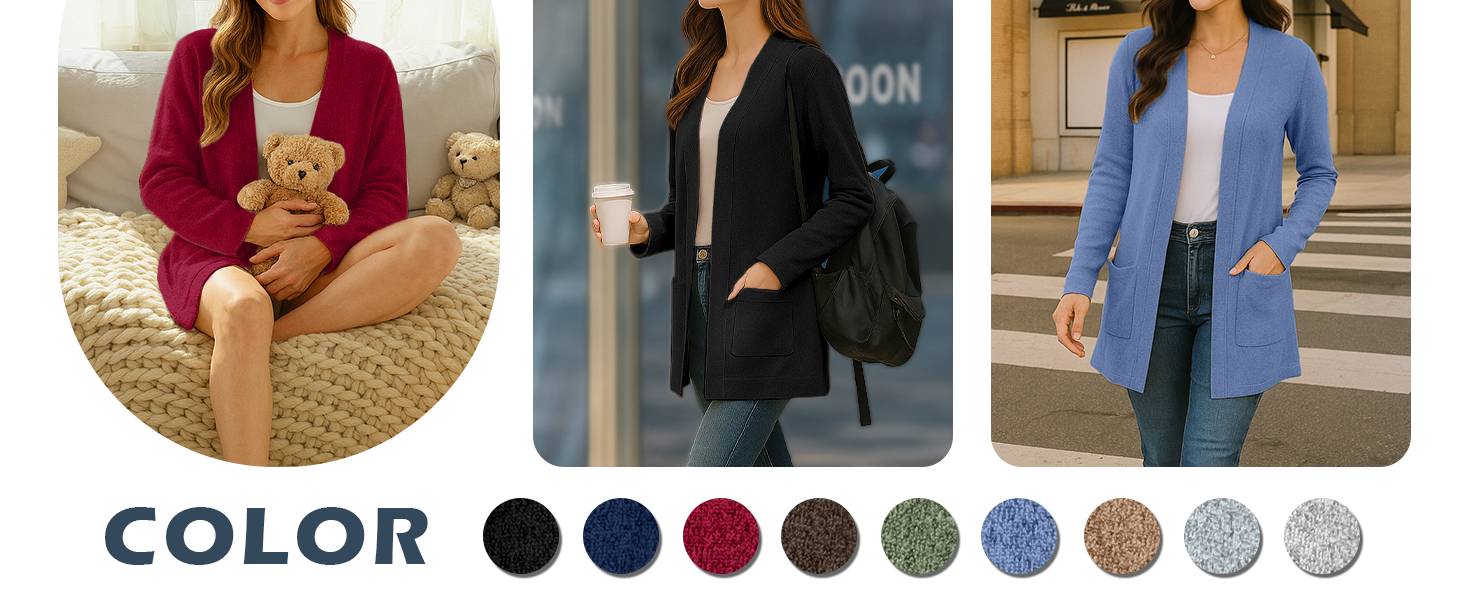 Жіночий в'язаний кардиган QIXING з кишенями | Легкий, елегантний, теплий | Зелений | для осені та зими