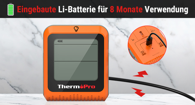 Кухонний термометр ThermoPro TP25H2 з Bluetooth, таймером і сигналом, 150 м – термометр для м'яса, гриля, духовки