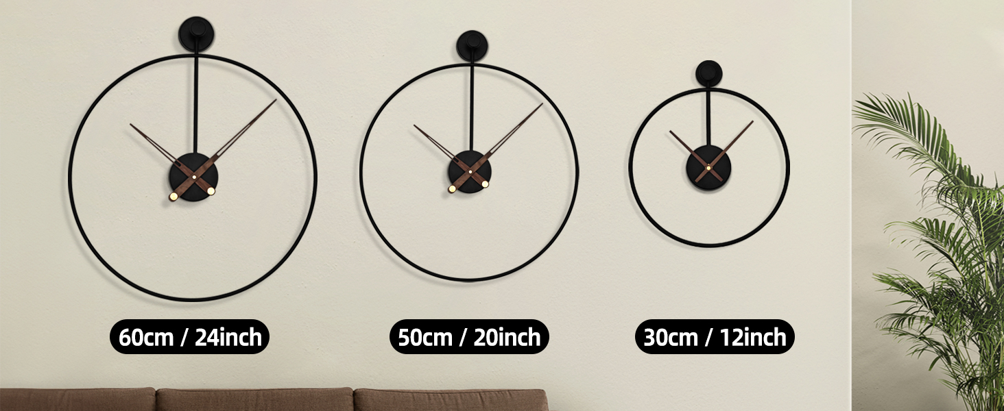 HAITANG Large Modern Living Room Clock, Black XXL Round Metal Wall Clock for Kitchen Office Bedroom, Vintage Wall Clocks, Battery Operated, Silent Clock Movement, Home Decoration, 60 cm