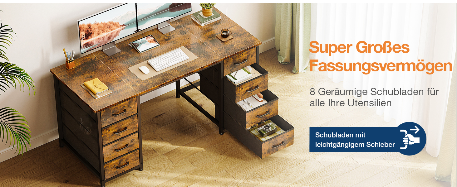 Комп'ютерний стіл Coleshome з 8 тканинними ящиками, 120x48 см, коричневий | Стіл для офісу, дому, вітальні