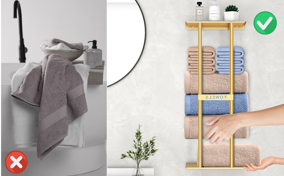 Тримач для рушників настінний з полицею, золото, 30 дюймів. Металевий органайзер для ванної кімнати