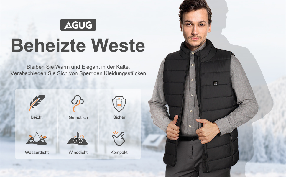 AGUG Тепла жилетка для чоловіків/жінок, електрична жилетка з підігрівом, 3 режими температури, для активного відпочинку, катання на конях, лижного спорту, кемпінгу (без Powerbank), розмір M