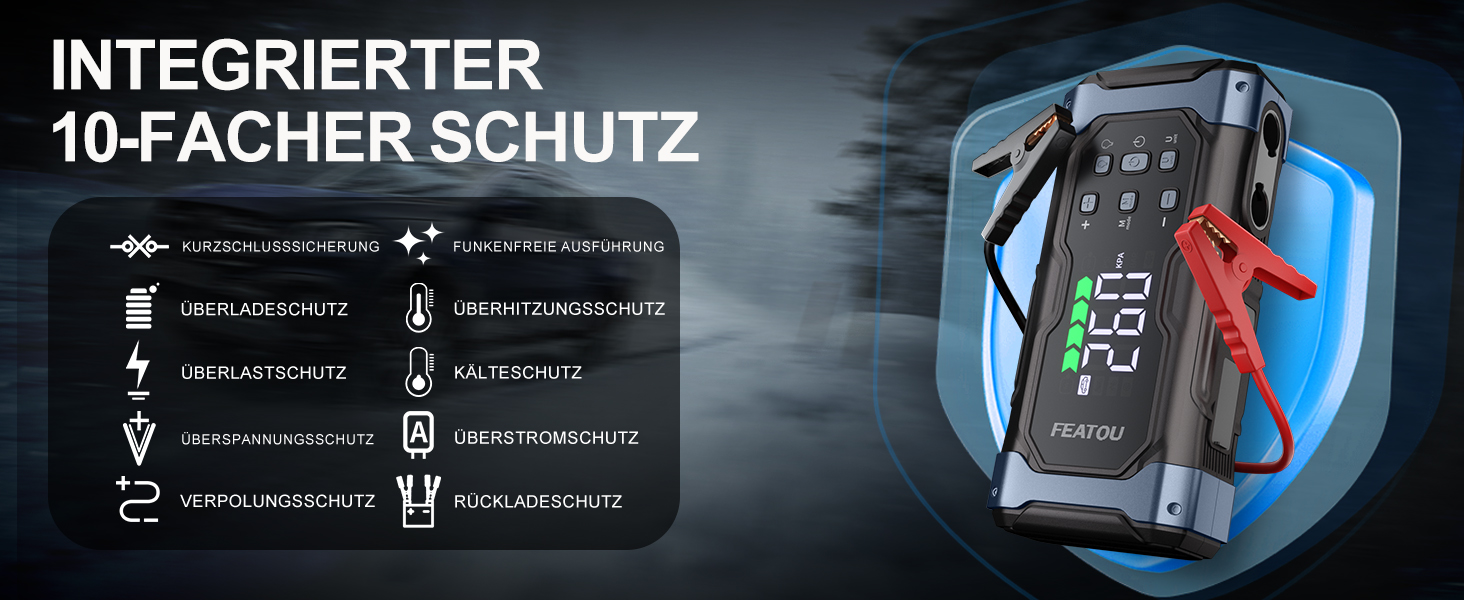 Powerbank для автомобіля Starthilfe 7000A з компресором 150PSI, 12V, до 10L дизеля, QC3.0, LCD, ліхтарик