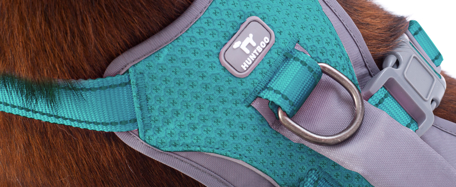 Шлейка безпеки Huntboo для собак, антизламна, від паніки, з ручкою, регульована, для малих, середніх та великих собак (M), блакитно-зелений (1 шт.)