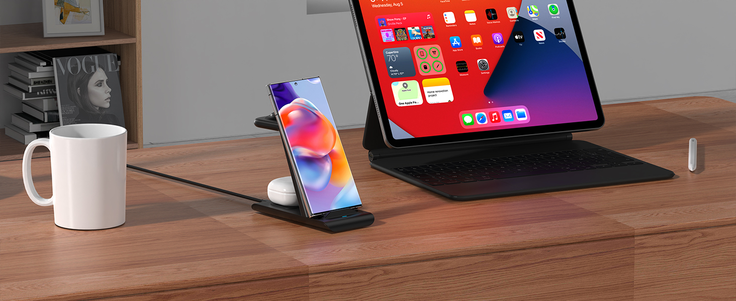 Бездротовий зарядний пристрій 3-в-1 SPGUARD для Samsung Galaxy Watch 8/Ultra/Classic, S25/S25+/S25 Edge/Z Flip 7/Z Fold 7 та Galaxy Buds 3 Pro/2 (Чорний)