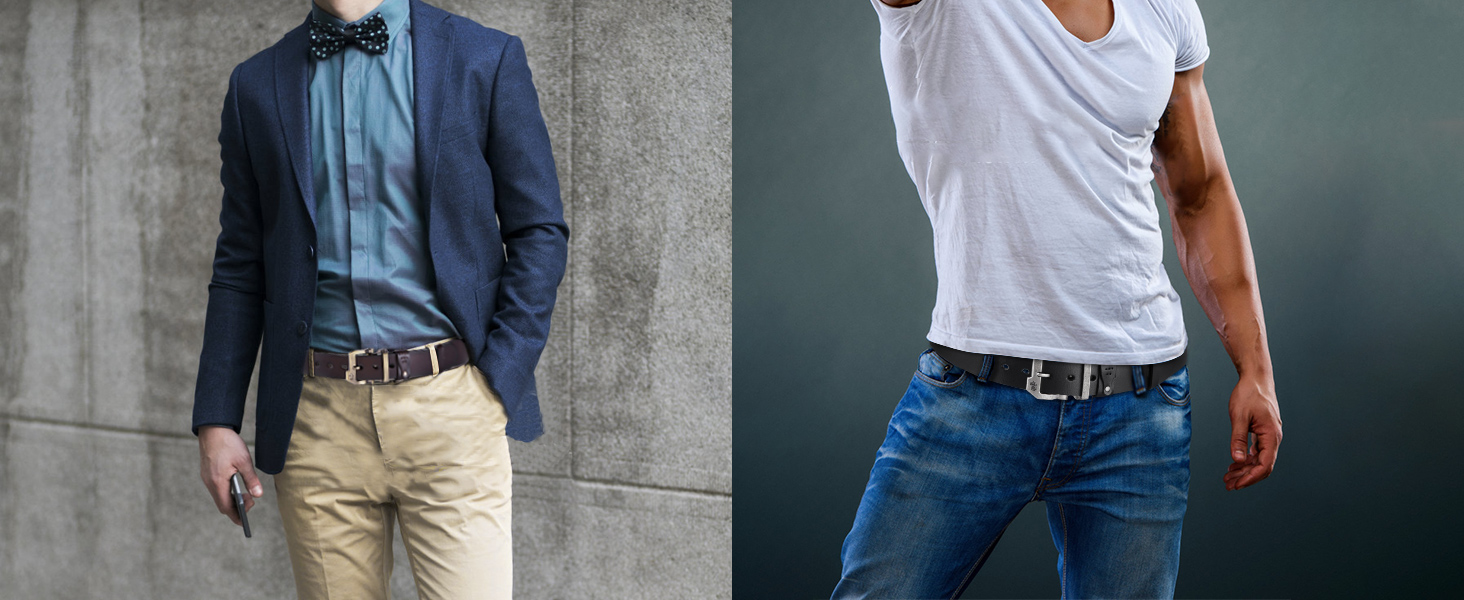 Чоловічий шкіряний ремінь BISON DENIM: класичний, 38 мм, з подарунковою коробкою