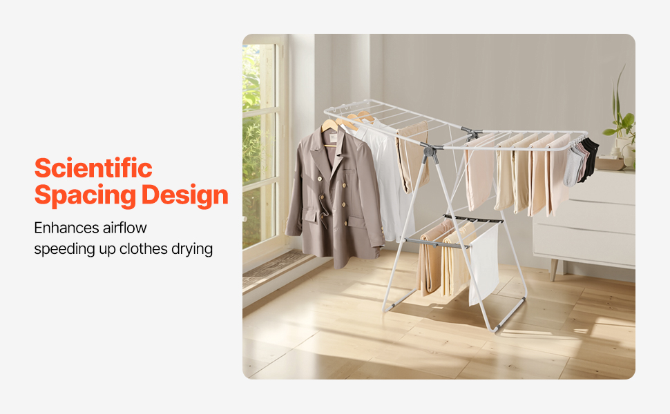 Сушилка для білизни VEVOR 2-ярусна розкладна з прищіпками та 31 сушильною штангою, регульована по висоті, металева, для ванної кімнати, балкону (1385 x 600 x 1000 мм)