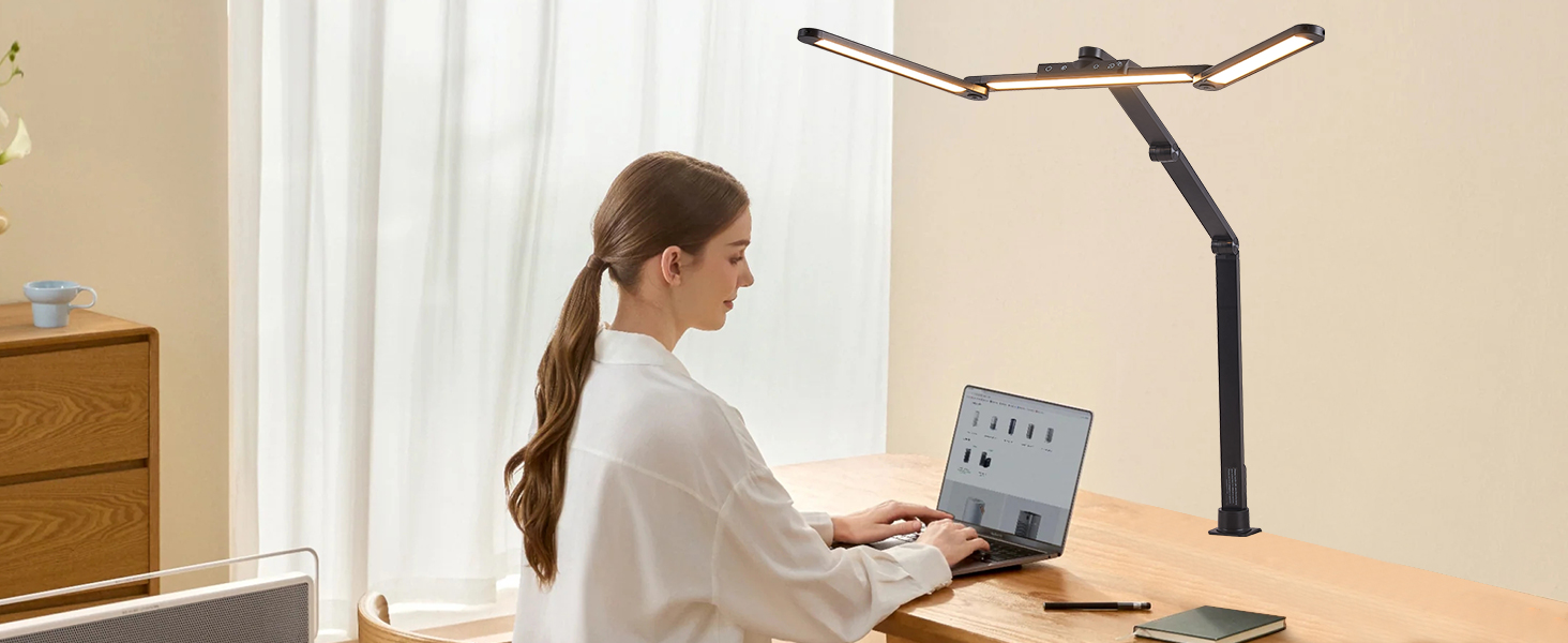LED лампа для столу Litren 80 см з USB, сенсорне управління та таймер, 24W, чорна