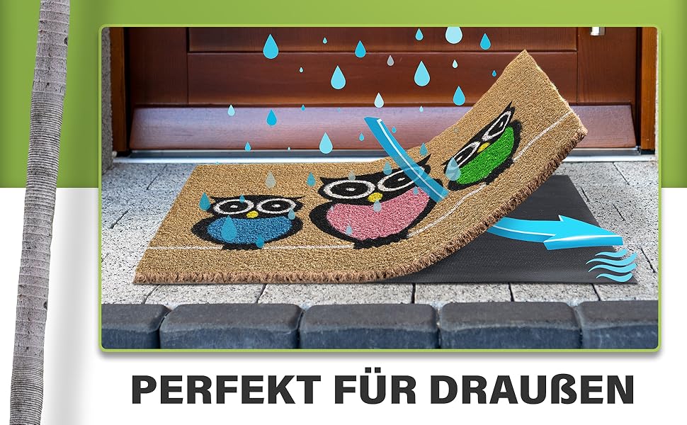 Кокосовий килимок для підлоги [водостійкий] - надміцний - придверний килимок для зовнішнього використання - кокосовий килимок для підлоги [водостійкий]. Килимок для підлоги на вулицю 40x60 см (Owls)