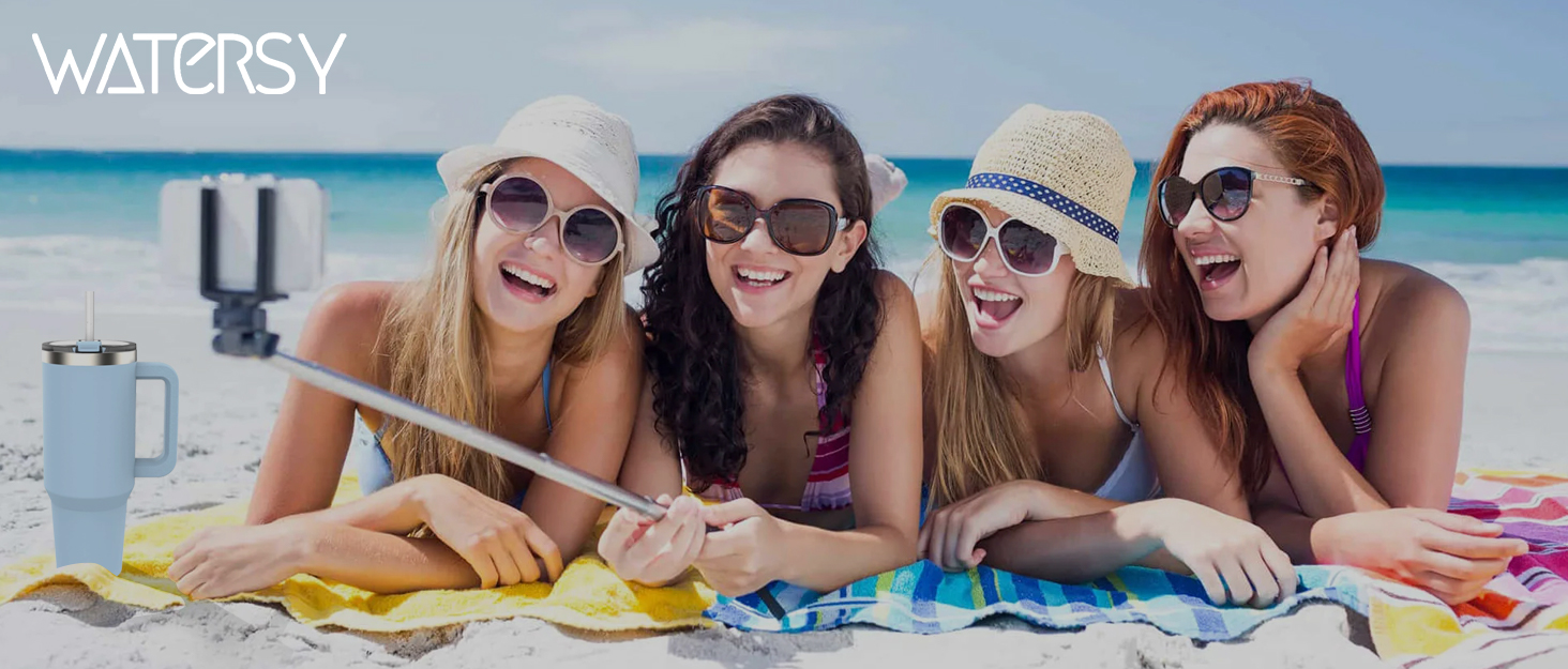 Термокружка WATERSY 40oz (1183 мл) з нержавіючої сталі, подвійні стінки, вакуумна ізоляція, без витоку, з ручкою та трубочкою, блакитний колір