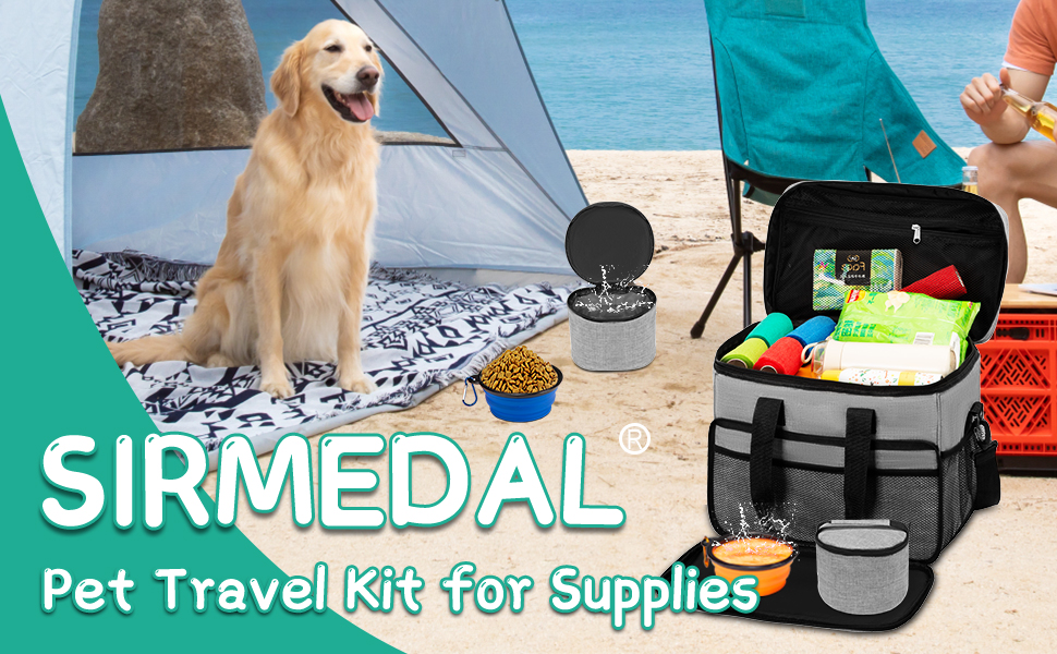 Набір для подорожей з собакою: сумка-переноска, миски та контейнери для їжі. Сірий, L