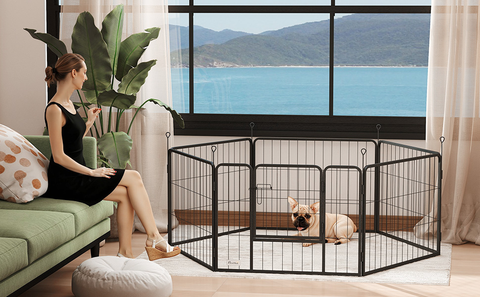 PawHut Вольєр для цуценят з 6 секціями, 160x80x60 см, для собак, котів, цуценят, всередині та зовні