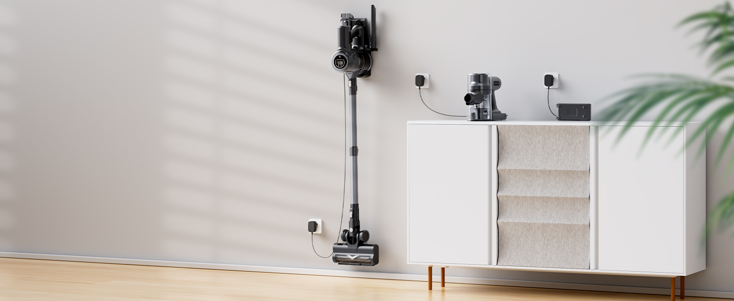 Бездротовий пилосос Proscenic P13: акумуляторний, 45KPa, 550W, 45 хв, з сенсорним екраном, зелене підсвічування, зарядний блок для стіни, анти-намотування, для килимів, твердих поверхонь, автомобіля, шерсті тварин (сірий)