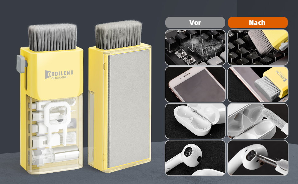 Набір для чищення клавіатури та гаджетів Ordilend: щітка, спрей для iPhone, iPad, ноутбука, ПК, монітора