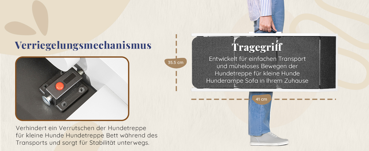 Сходинка для собак на ліжко та диван 2-в-1 - регульована пандус для собак, 18-50 см - для маленьких собак, легка у переміщенні, з платформою, натуральне дерево (білий дуб)
